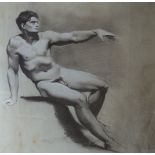 AFTER PAUL-PIERRE PRUD’HON Seated male nude  Charcoal and white chalk on paper, (Solomon gallery