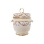 NINETEENTH-CENTURY ICE BUCKET with painted and parcel gilt decoration, furnished with scallop