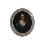 ENGLISH SCHOOL, EIGHTEENTH-CENTURY Three-quarter length portrait of a lady wearing a blue silk gown