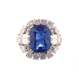 ﻿PLATINIUM CERTIFIED SALON SAPPHIRE AND 3.5 ct. BRILLIANT CUT DIAMOND RING  Direct all shipping