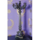 ﻿PAIR OF LARGE NINETEENTH-CENTURY BRONZE CANDELABRAS ﻿each of five lights with scroll arms, raised