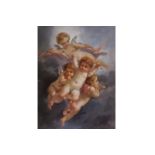 EDWARDO TOJETTI, 1851-1930 Group of Cherubs floating on clouds Signed oil on canvas, enclosed in a