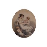 REGENCY STIPPLE ENGRAVING mother with two children, enclosed in and eglomise border and parcel