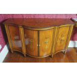 PAIR OF GEORGE III STYLE SATINWOOD PAINTED AND ROSEWOOD CROSSBANDED COMMODES both in the manner of