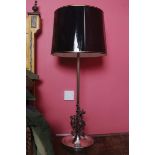 PAIR OF LARGE SILVER PLATED TABLE LAMPS each with a black lustre shade Direct all shipping enquiries