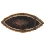 LATE EIGHTEENTH-CENTURY SILVER, GOLD AND TORTOISESHELL INLAID BONE SNUFFBOX of ovoid form Direct all