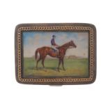 GOLD, SILVER AND ENAMELLED BUCKLE, BIRMINGHAM, 1904 the front with painted panel depicting a