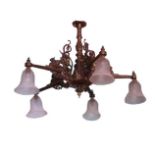 NINETEENTH-CENTURY FOUR BRANCH BRONZE CHANDELIER with winged griffin decoration Direct all