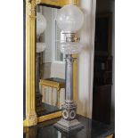 NINETEENTH-CENTURY SHEFFIELD PLATED CORINTHIAN PILLARED OIL LAMP with cut crystal bowl and