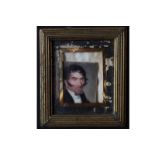 IRISH SCHOOL ﻿Regency portrait miniature of a gentleman, wearing a white cravat and black coat Oil