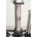 NINETEENTH-CENTURY ORMOLU MOUNTED DUAL-MARBLE COLUMN the square black marble top above a rouge