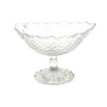 EARLY NINETEENTH-CENTURY IRISH PENROSE FRUIT BOWL of oval bateau form, raised of a turned stem and