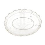 ANTIQUE CRYSTAL CUT GLASS BOWL OF OVAL FORM with star burst paterae base Direct all shipping