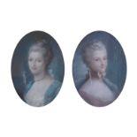 FOLLOWER OF ROSALBA CARRIERA, 1673-1757 A pair of oval pastel portraits of young ladies Direct all