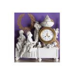 ﻿EIGHTEENTH-CENTURY SITZENDORF PORCELAIN AND ORMOLU CLOCK ﻿Maker: J. Marti, Paris, the enamelled