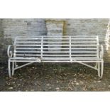 ﻿LARGE EDWARDIAN IRON BENCH ﻿with slatted back and seat and scroll ends Direct all shipping