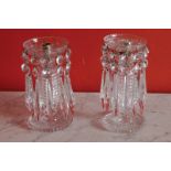 PAIR OF EARLY NINETEENTH-CENTURY CUT GLASS LUSTRE CANDLESTICKS Direct all shipping enquiries to