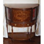 EDWARDIAN PERIOD MAHOGANY AND MARQUETRY SIDE CABINET the swag and paterae inlaid demi-lune shaped