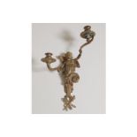 PAIR OF NINETEENTH-CENTURY GILT BRONZE CHERUB HELD WALL LIGHTS each of two scroll arms, supporting a