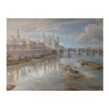 ESCARTIN, FRENCH SCHOOL, NINETEENTH-CENTURY A view of a cathedral city on a river, Lyon Oil on
