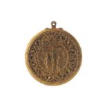 NINETEENTH-CENTURY GILDED SILVER PENDANT PIX the lid depicting The Holy Family, the underside