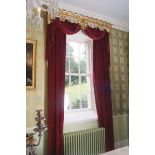 TWO PAIRS OF VELVET CURTAINS with draped swag pelmets Direct all shipping enquiries to shipping@