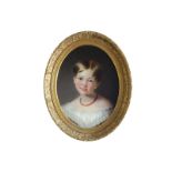 FOLLOWER OF GEORGE HENRY HARLOW, 1787-1819 Portrait of a young girl wearing a coral necklace  Oil on