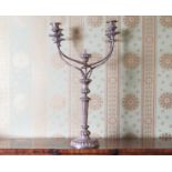 LARGE GEORGE III PERIOD SHEFFIELD PLATED FOUR BRANCH CANDELABRA OF FIVE LIGHTS raised on an egg