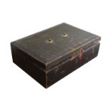 NINETEENTH-CENTURY LEATHER BOUND JEWELLERY BOX  with layered fitted interior Direct all shipping