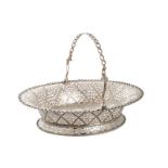 CRESTED SILVER OPEN-WORK BASKET with guilloche swing handle, London 1838 Direct all shipping