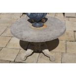 ﻿RECONSTITUTED STONE GARDEN TABLE ﻿of circular form raised on a scroll pod Direct all shipping