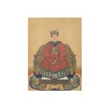 Pair of Chinese Qing period watercolours depicting an Emperor and Empress,  Each a signed