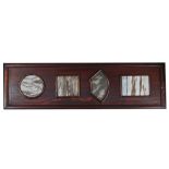 Set of four Chinese hardwood framed marble panels each depicting aspects of the elements Worldwide