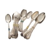 Lot of silver plated spoons Comprising: set of 8 silver plated serving spoons, set of 10 silver