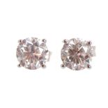 Pair of diamond ear studs of 1 ct. each, total weight 2 ct. Worldwide shipping available: shipping@