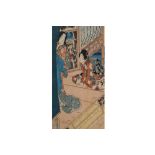 Nineteenth-century Japanese woodblock Two Geisha in an interior Worldwide shipping available: