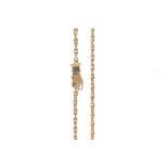 9 ct. yellow gold muff chain with hand clasp, total weight: 36.7 gms. Worldwide shipping