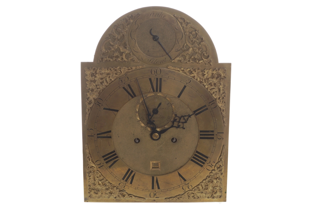 Georgian longcase clock works (only) with arched brass dial, inscribed David Rivers, London