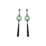 Chinese silver, jade and onyx earrings Worldwide shipping available: shipping@sheppards.ie