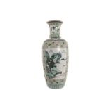 Nineteenth-century Chinese famille verte vase of baluster form, with painted landscape cartouche