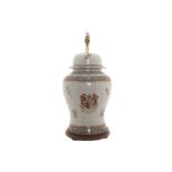 Pair of large armorial porcelain stemmed table lamps Worldwide shipping available: shipping@