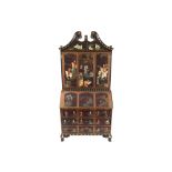 Twentieth-century lacquered bureau bookcase the superstructure with a broken arched swan-necked