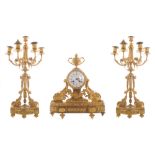 Nineteenth-century Gilt bronze clock garniture  the clock inscribed 'Marquia Languereau, flanked