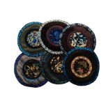 Six Chinese embroidered place mats together with a length of embroidered Chinese couched work fabric