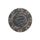 Chinese Ming period blue and white crackle glazed charger decorated with fawns in a landscape