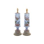 Pair of painted glass and brass stemmed table lamps Worldwide shipping available: shipping@