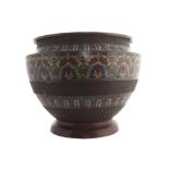 Nineteenth-century bronze champlevé enamelled jardinière of bulbous form Worldwide shipping