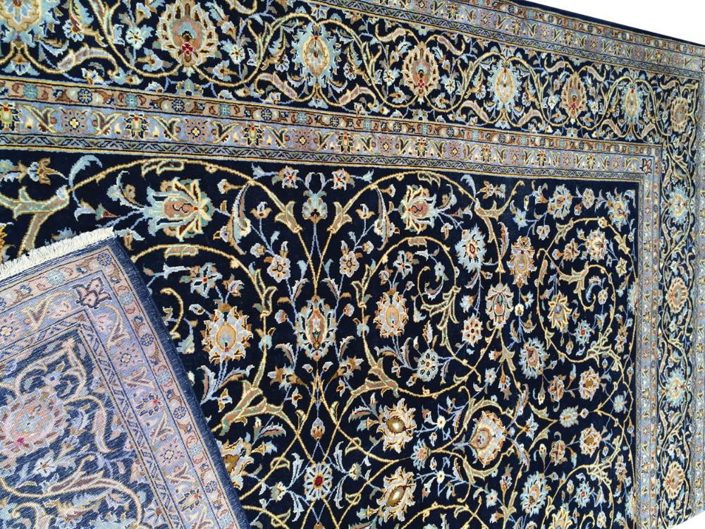 Handmade all over pattern Kashan West Persian carpet on navy ground Worldwide shipping available: