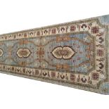 Handmade North West Persian runner on turquoise ground, with ivory border Worldwide shipping