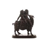 After F. F. Roubaud Bronze sculpture of two cherubs seated on a boat Worldwide shipping available: